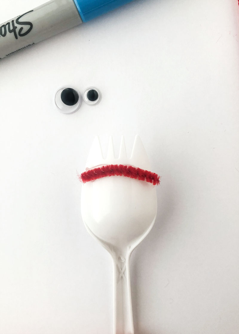 Step 2 in making Forky for Forky Cupcakes