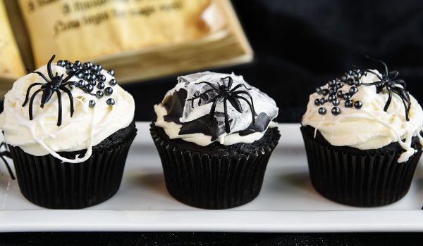 Black and White Spider Web Cupcakes are so fun to make and they're so creepy for a Halloween party! Dark chocolate cake combines with marshmallow buttercream for these spooky treats.