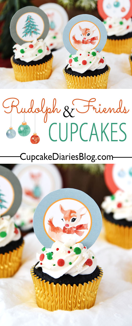 Rudolph and Friends Cupcakes are so whimsical and sweet. They're the perfect dessert for a Rudolph party or any Christmas event!