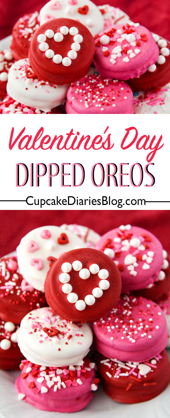 Homemade Dipped Oreos for Valentine's Day are so bright, fun, and easy to make! Package them up in cellophane bags for a simple and tasty valentine gift.