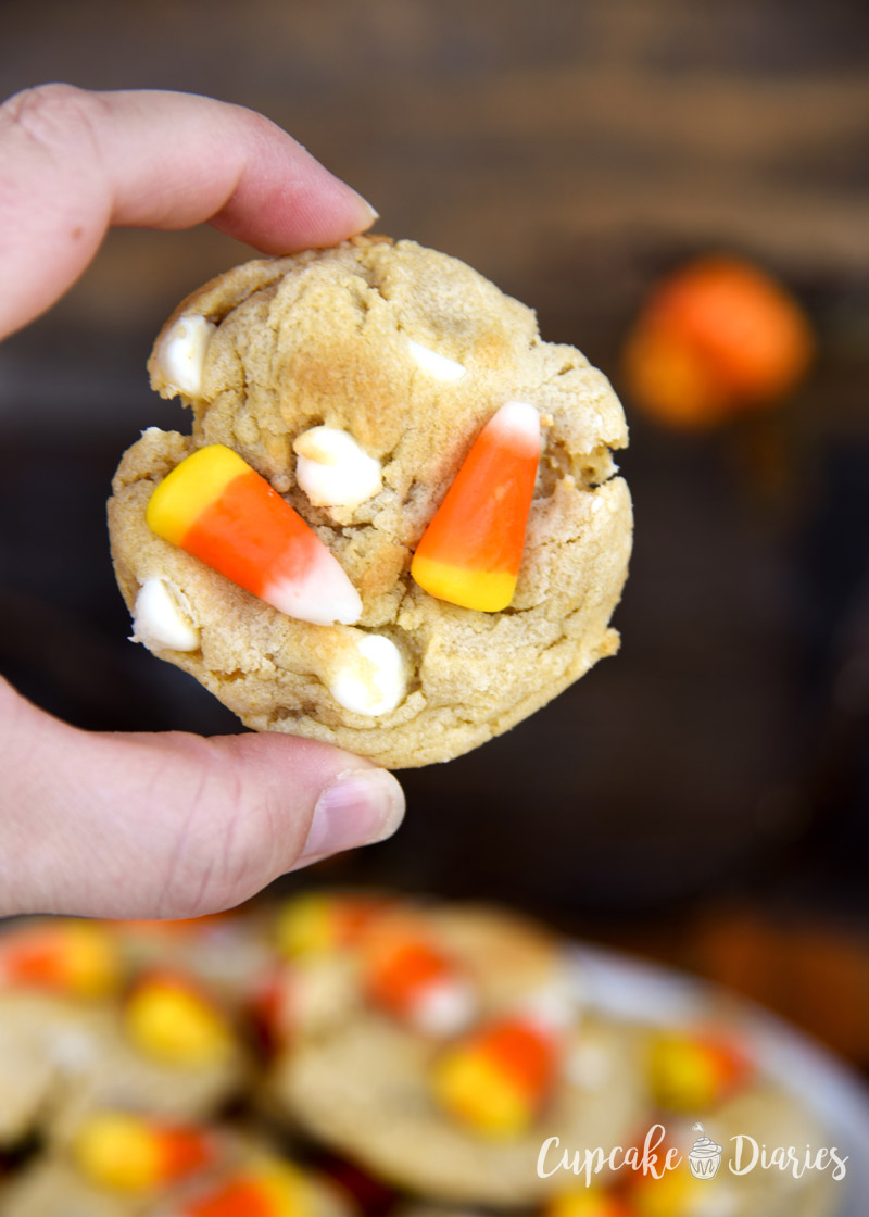 Candy corn and white chocolate chips loaded up into a soft and chewy cookie!