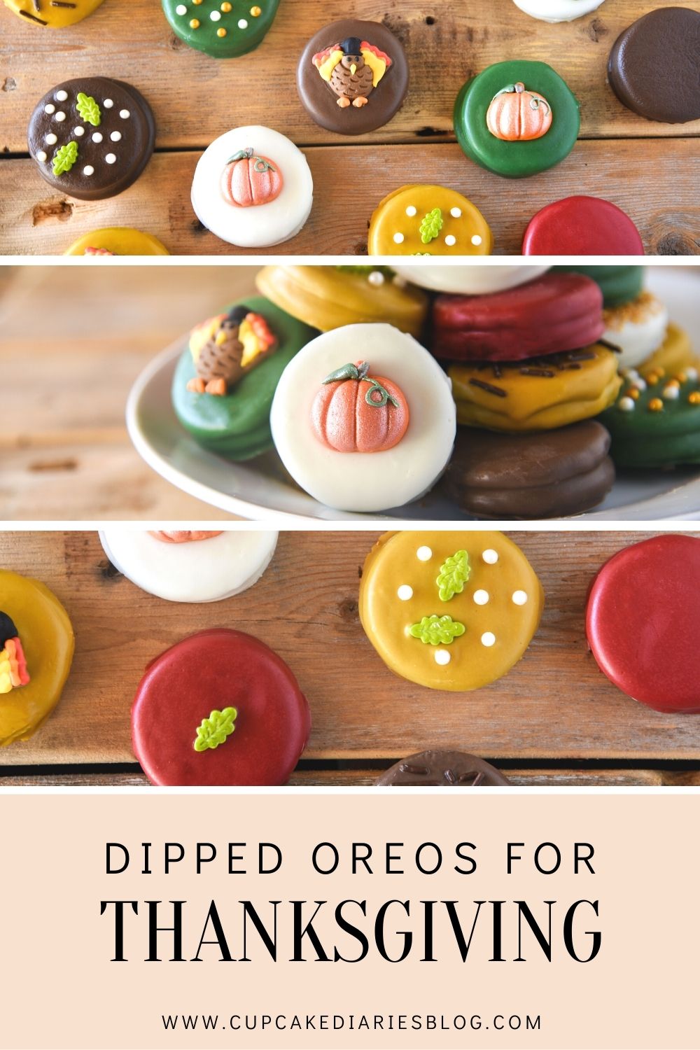 Bright and festive Thanksgiving Dipped Oreos for your holiday dessert table! 